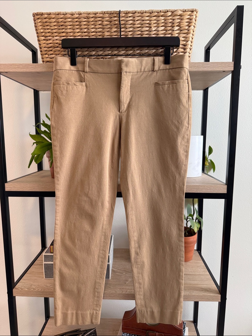 Banana Republic Mid-Rise Sloan Beige Ankle Woven Career Dress Pant Trouser, 8